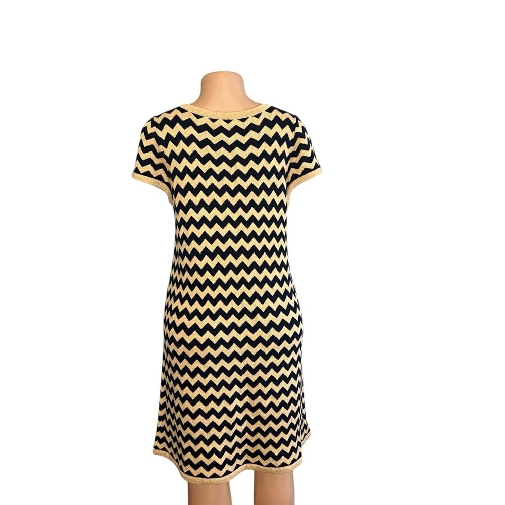 Lilly Pulitzer Santana Gold Metallic Blue Chevron Wool Blend Sweater Dress - Picture 7 of 10